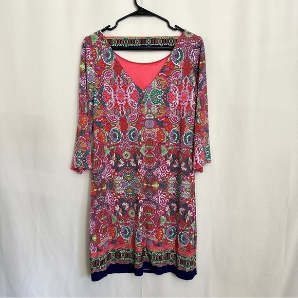 Laundry by Shelli Segal Pink Multicolor Geometric Print Jersey Shift Dress sz S - Picture 2 of 13